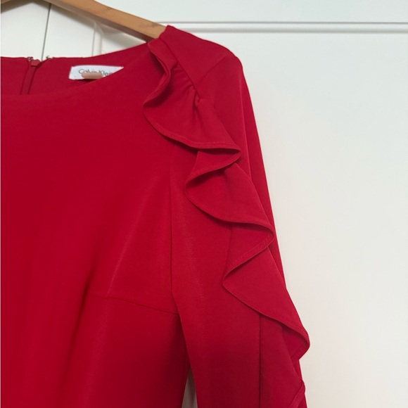 Calvin Klein elegant Red Ruffle Sleeve Dress - Picture 2 of 4